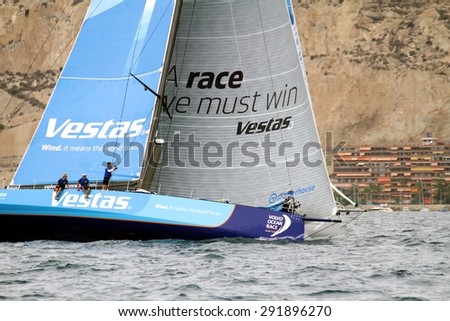 ALICANTE, SPAIN - OCTOBER 04: The sail boat of the Team Vestas Wind is sailing in the \