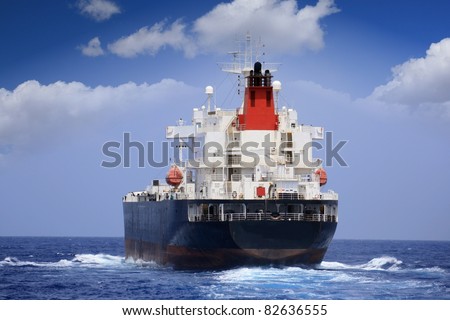 Oil tanker sailing: port side