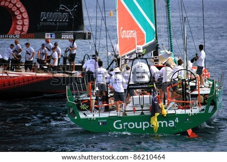 ALICANTE,SPAIN–OCT. 7:Groupama and Puma Team participate in the race around the world \