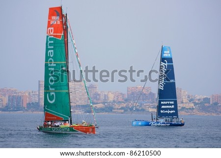ALICANTE,SPAIN–OCT. 7:Groupama Team and Telefonica Team participate in the race around the world 