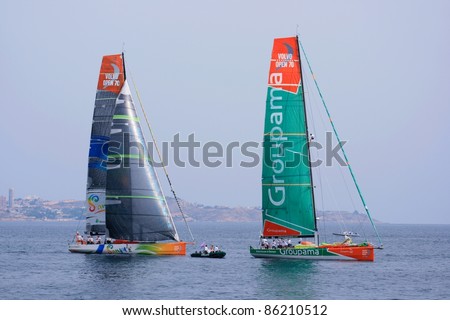 ALICANTE,SPAIN–OCT. 7:Groupama and Sanya Team participate in the race around the world \