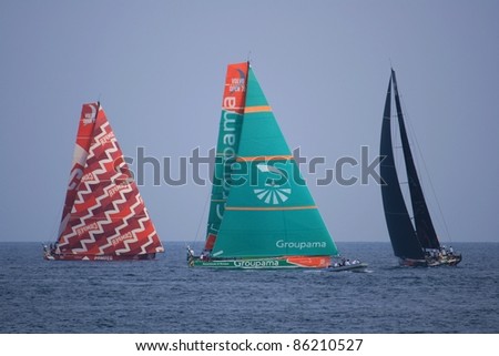 ALICANTE,SPAIN–OCT. 7:Groupama Team, Camper and Abu Dhabi Team participate in the race around the world 