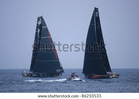 ALICANTE,SPAIN–OCT. 7:Puma Ocean Racing and Abu Dhabi Ocean Racing participate in the race around the world \