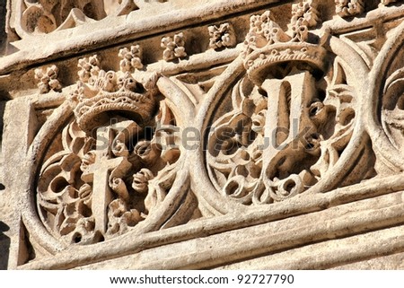 Ancient spanish catholic shield in Granada Cathedral