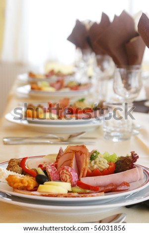 plates with food placed on the table