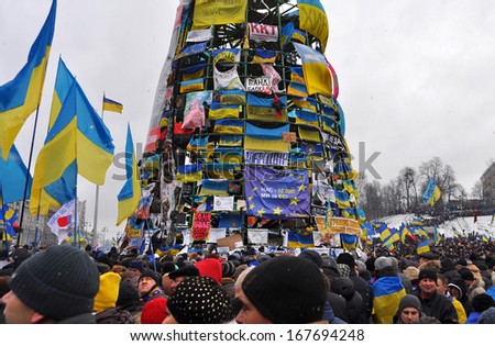 KIEV, UKRAINE - DECEMBER 8: Protest of people in Kiev since the president of Ukraine did not sign the agreement from EU at the associations on December, 8, 2013, Kiev, Ukraine