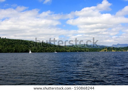 Windermere lake, largest natural lake in county of Cumbria, England