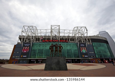 MANCHESTER, ENGLAND - APRIL 21: Old Trafford stadium is home to Manchester United one of the wealthiest and most widely supported football teams in the world.  Manchester April 21, 2013.