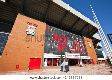LIVERPOOL, ENGLAND - MAY 25: Anfield stadium is home of Liverpool Football Club one of the most successful English Premier League football clubs.  Anfield stadium on May 25, 2013 in Liverpool, UK.