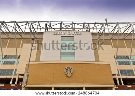 LEEDS, UK - APRIL 27, 2014: Elland Road stadium is home of Leeds United Football Club since 1919 following the disbanding of Leeds City F.C.