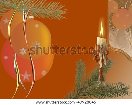 Christmas picture. Elements photos and drawings. Idea: Magic of Christmas night and a lighted candle indicates the approach of a tiger.
