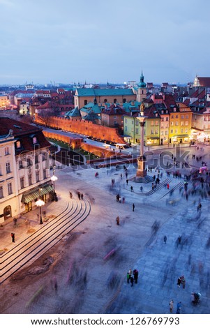 Castle Square at evening in the Old Town of Warsaw, Poland