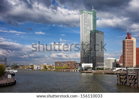 City of Rotterdam skyline and Nieuwe Maas (New Meuse) river, Netherlands, South Holland province.
