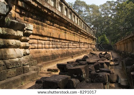 Terrace of the first level and second level gallery of Ta Keo Temple, Cambodia.