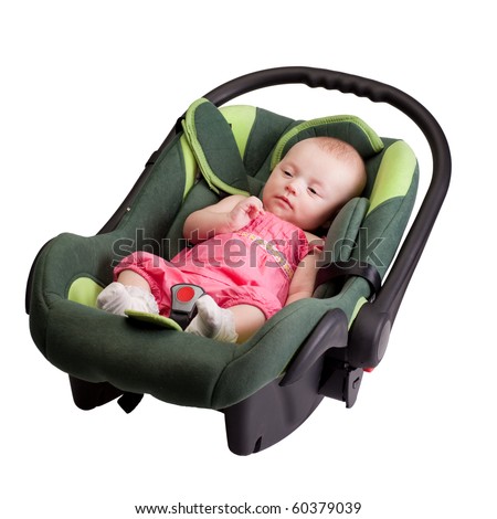 Infant Toddler  Seat on Baby Girl Toddler Wearing Pink Dress Lying Comfortable In Car Seat