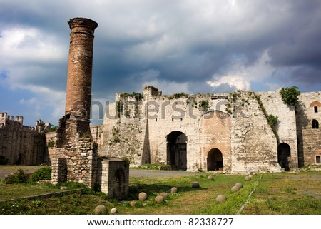 Yedikule Castle (Castle of Sevens Towers) Byzantine architecture and ruins of mosque in Istanbul, Turkey