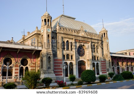 Sirkeci railway station historic architecture, last station of the Orient Express in Istanbul, Turkey