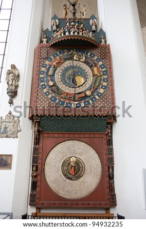 Astronomical Clock in the St. Mary\'s Church (Basilica of the Assumption of the Blessed Virgin Mary, Polish: Bazylika Mariacka), Gdansk, Poland
