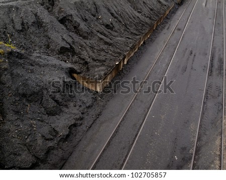 Coal piled to heaps on coal mine train transfer storage site