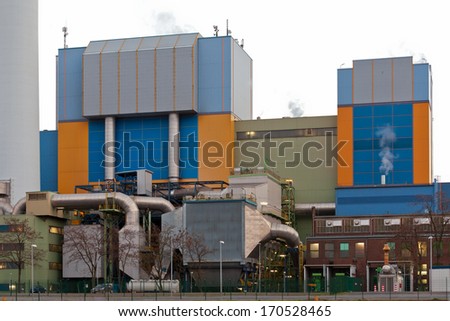 Building complex detail of modern industrial waste-to-energy facility in Oberhausen, Germany, Europe