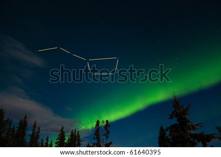Aurora borealis and lots of stars around the constellation \