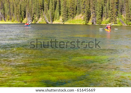 Tandem Kayaks on Big Salmon River, Yukon Territory, Canada