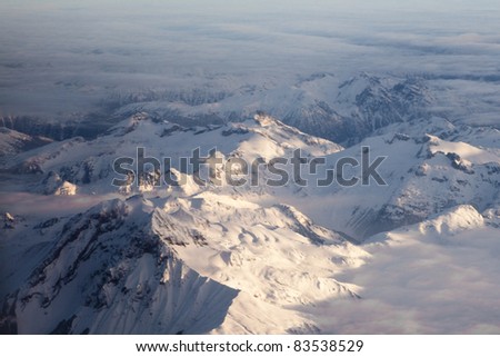 Snow covered mountain peaks perfect for heli-skiing in British Columbia, Canada.