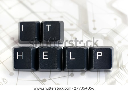 IT HELP - Helpdesk - Black Keyboard keys IT HELP on White Circuit Board Background