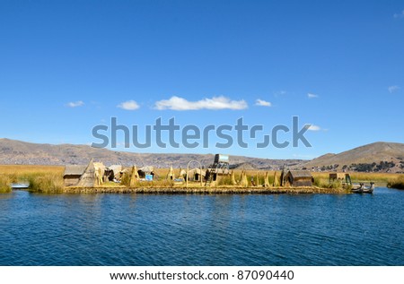 Houses and Boats Made of Reed on Uros Floating Island on Highest Navigable Lake in the World -  Titicaca