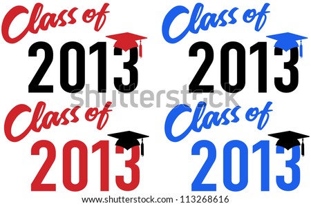 Class of 2013 graduation celebration announcement caps in red and blue school colors Class of 2013 graduation celebration announcement caps in red and blue school colors