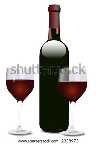 red wine glass. shaped red wine bottle,