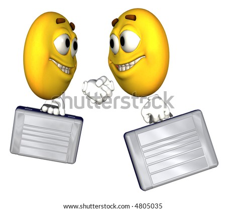 stock photo Emoticon Smiley Face Business People with briefcases greet 