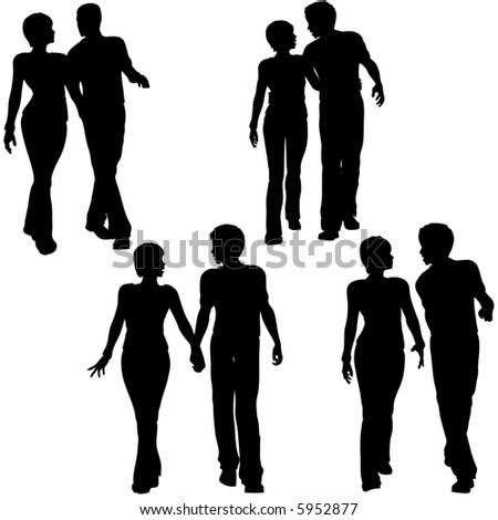 people walking silhouette. of 4 silhouettes of young