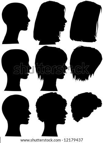  profile silhouettes of women & silhouettes of beauty salon hair styles.
