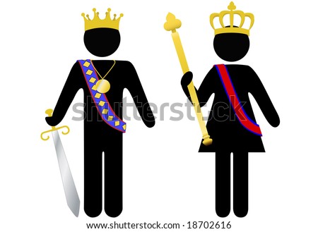 stock vector : Symbol people royal king and queen with crowns, scepter, 