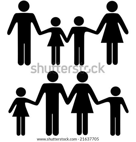 stock vector : People symbols of a mom dad boy and girl family holding hands 