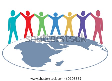 stick people holding hands in circle. symbol people hold hands