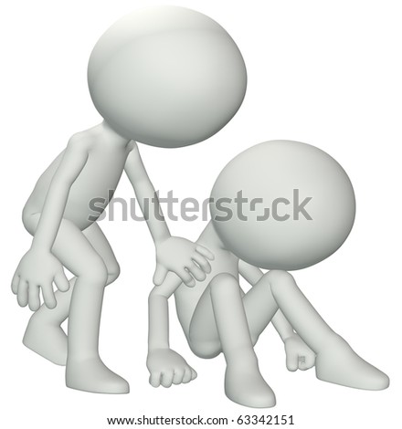 stock photo : A person leans down to console give sympathy to a friend in need of help.