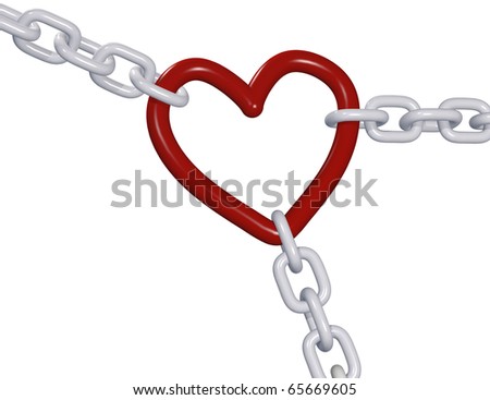 3D chains tug romantic heart Valentine symbol in 3 directions of love
