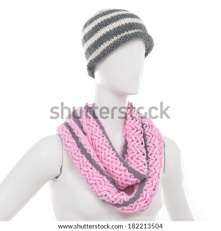 Half female shirt in Striped Wool Hat with scarf on mannequin