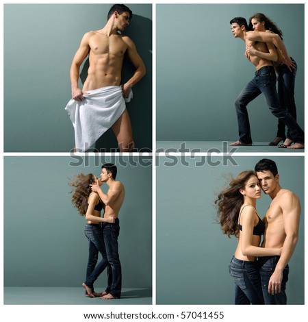 Collection photos of Sexy couple model against gray