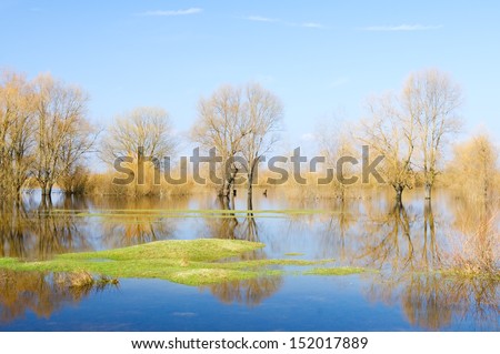 Spring high water on the small river in east Europe