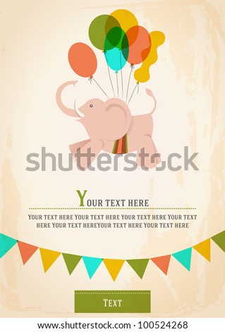 Poster postcard card or invitation with a circus elephant flying on balloons vector Image Poster postcard card or invitation with a circus elephant flying on balloons vector Image