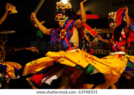 MOSCOW, RUSSIA - OCT 26:  Lama Dance - The Kingdom of Bhutan. First festival of Bhutanese dance in Russia, center Open World. October, 26, 2010 in Moscow, Russia