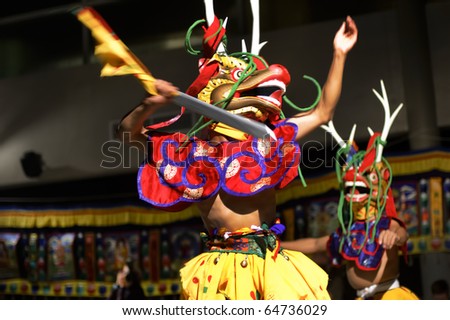 MOSCOW, RUSSIA - OCT 26:  Lama Dance - The Kingdom of Bhutan. First Bhutanese dance festival  in Russia, center Open World. October, 26, 2010 in Moscow, Russia