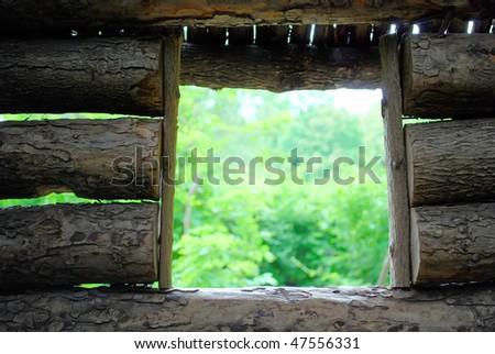 view from the window of the village log house