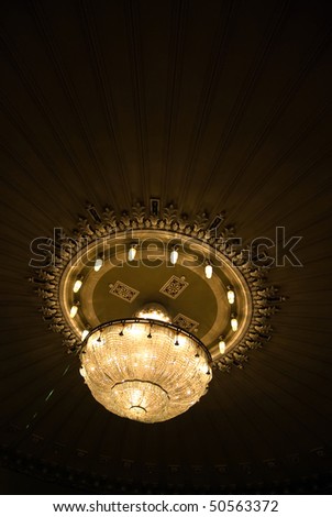 chandelier on the ceiling of the theater