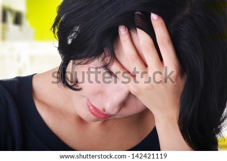 Young sad woman, have big problem or depression