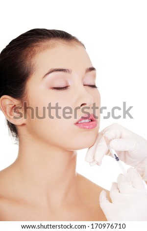Cosmetic injection in the female face, lips zone