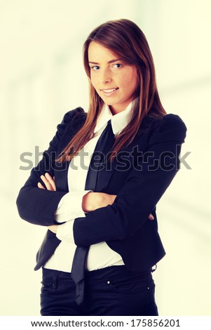 Young caucasian businesswoman isolated on white background